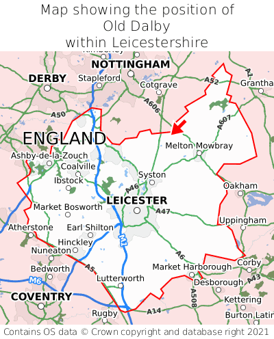 Map showing location of Old Dalby within Leicestershire