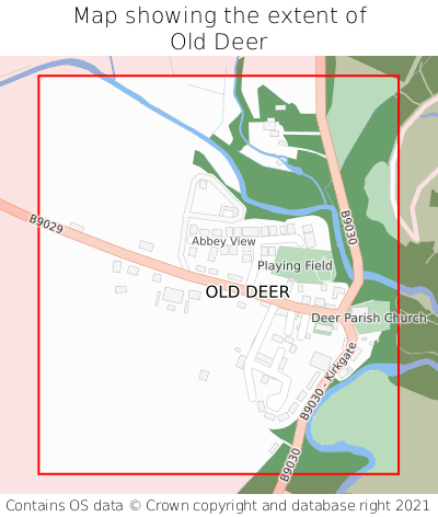 Map showing extent of Old Deer as bounding box