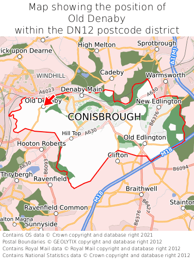 Map showing location of Old Denaby within DN12