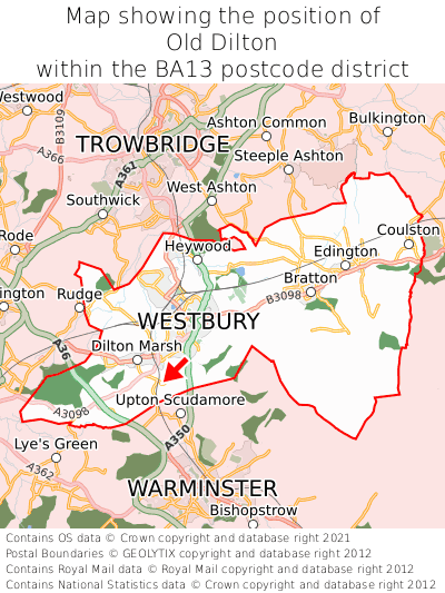 Map showing location of Old Dilton within BA13