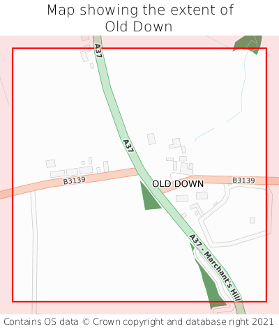 Map showing extent of Old Down as bounding box
