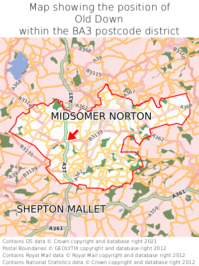Map showing location of Old Down within BA3