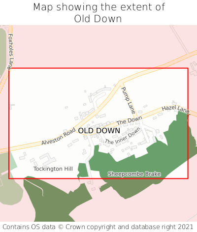Map showing extent of Old Down as bounding box