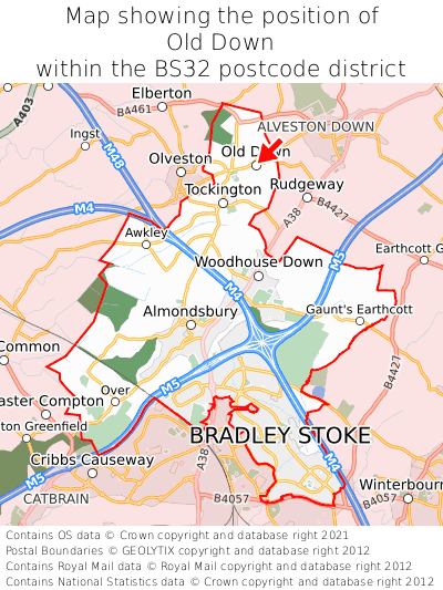 Map showing location of Old Down within BS32