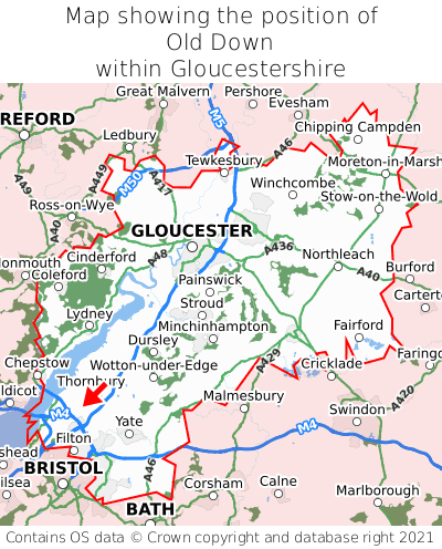 Map showing location of Old Down within Gloucestershire