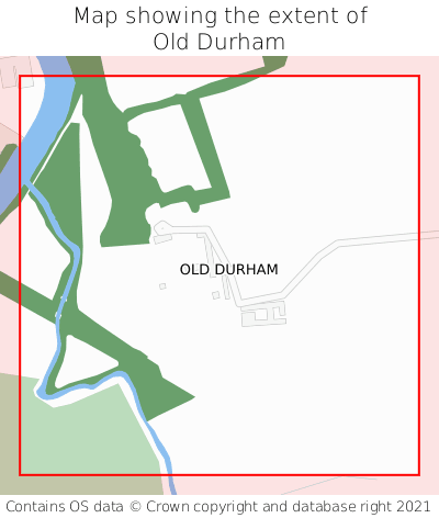 Map showing extent of Old Durham as bounding box