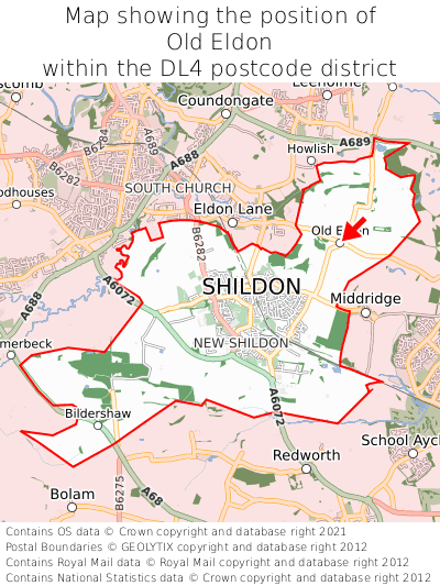 Map showing location of Old Eldon within DL4