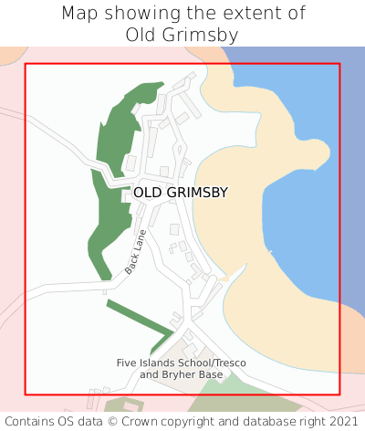 Map showing extent of Old Grimsby as bounding box