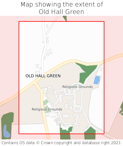 Map showing extent of Old Hall Green as bounding box