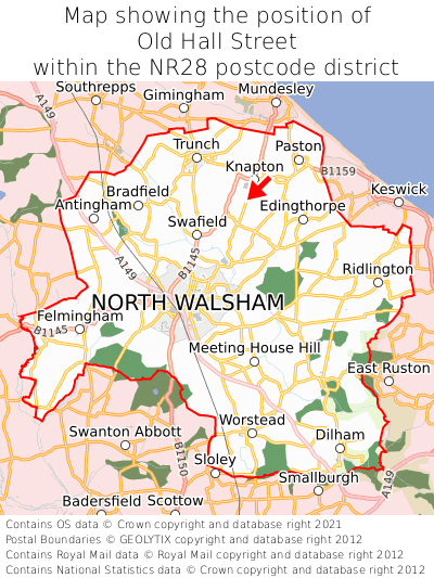 Map showing location of Old Hall Street within NR28