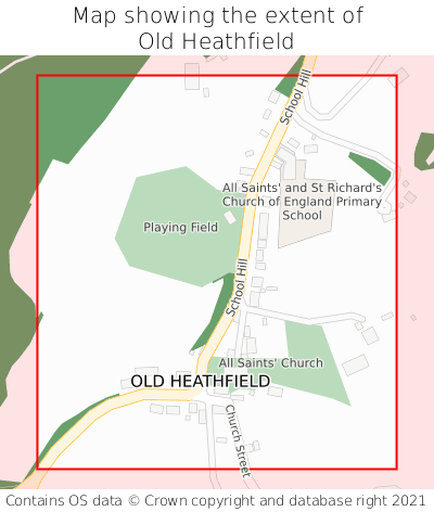Map showing extent of Old Heathfield as bounding box