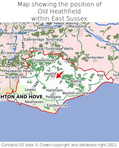 Map showing location of Old Heathfield within East Sussex