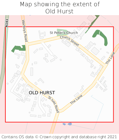 Map showing extent of Old Hurst as bounding box