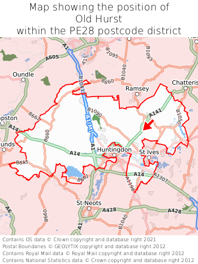 Map showing location of Old Hurst within PE28