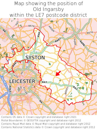 Map showing location of Old Ingarsby within LE7