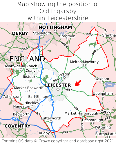 Map showing location of Old Ingarsby within Leicestershire
