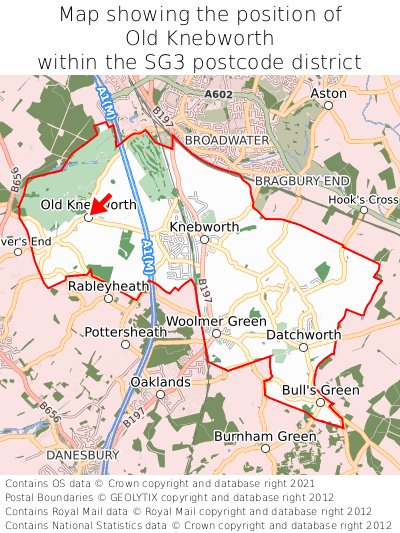 Map showing location of Old Knebworth within SG3