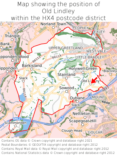 Map showing location of Old Lindley within HX4