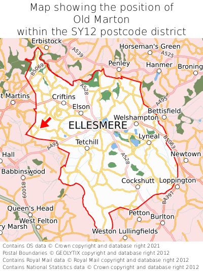 Map showing location of Old Marton within SY12