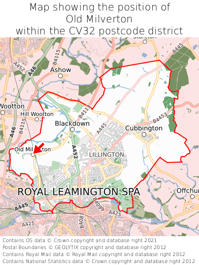 Map showing location of Old Milverton within CV32