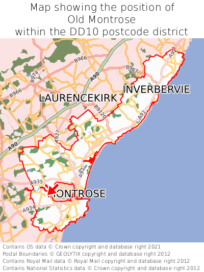 Map showing location of Old Montrose within DD10