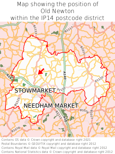 Map showing location of Old Newton within IP14