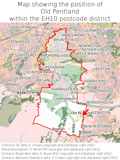 Map showing location of Old Pentland within EH10