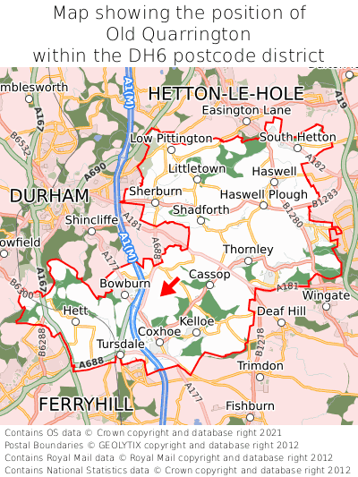 Map showing location of Old Quarrington within DH6