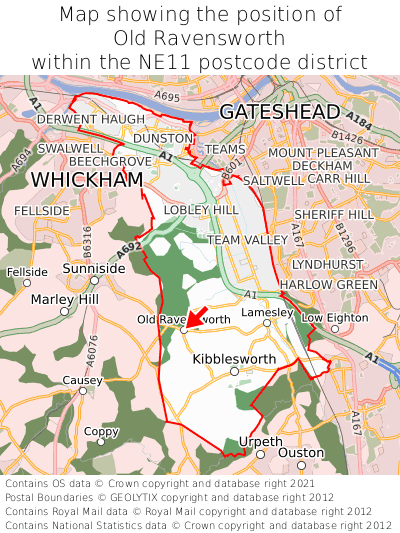 Map showing location of Old Ravensworth within NE11