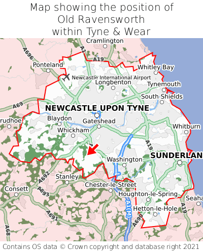 Map showing location of Old Ravensworth within Tyne & Wear