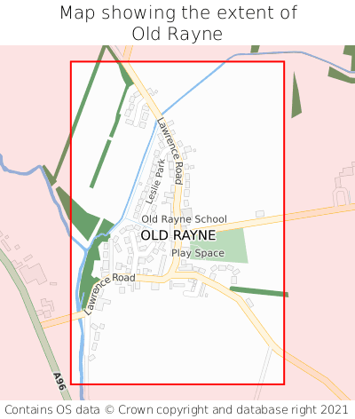 Map showing extent of Old Rayne as bounding box