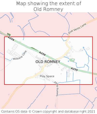 Map showing extent of Old Romney as bounding box