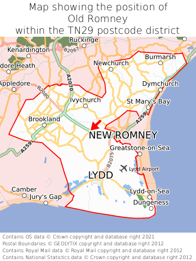 Map showing location of Old Romney within TN29