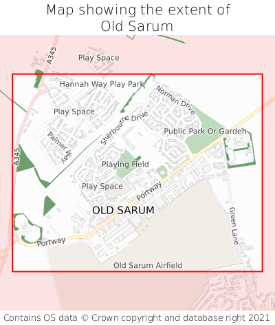 Map showing extent of Old Sarum as bounding box