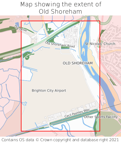Map showing extent of Old Shoreham as bounding box