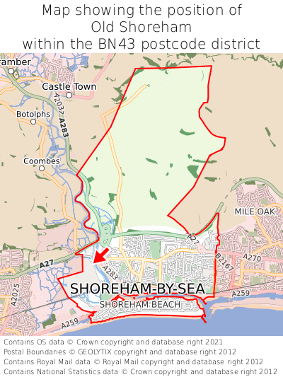 Map showing location of Old Shoreham within BN43