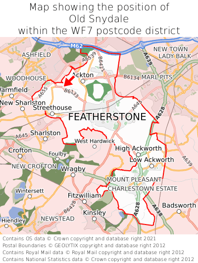 Map showing location of Old Snydale within WF7