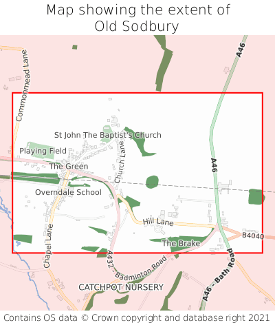 Map showing extent of Old Sodbury as bounding box