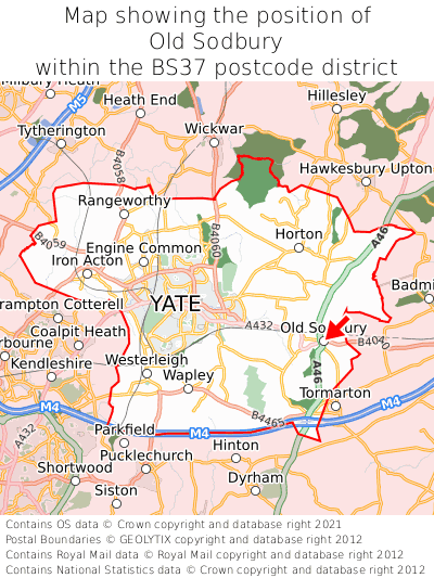 Map showing location of Old Sodbury within BS37