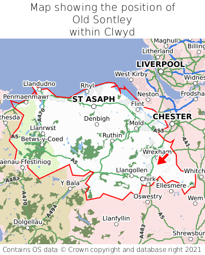 Map showing location of Old Sontley within Clwyd