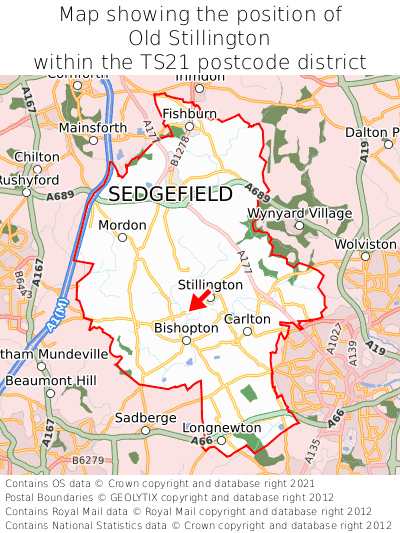 Map showing location of Old Stillington within TS21