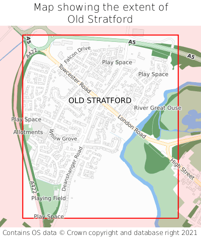 Map showing extent of Old Stratford as bounding box