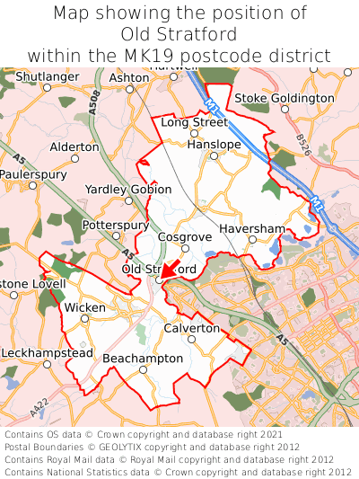 Map showing location of Old Stratford within MK19