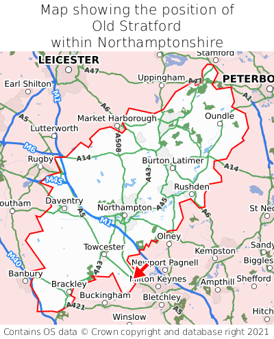 Map showing location of Old Stratford within Northamptonshire