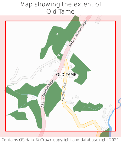Map showing extent of Old Tame as bounding box