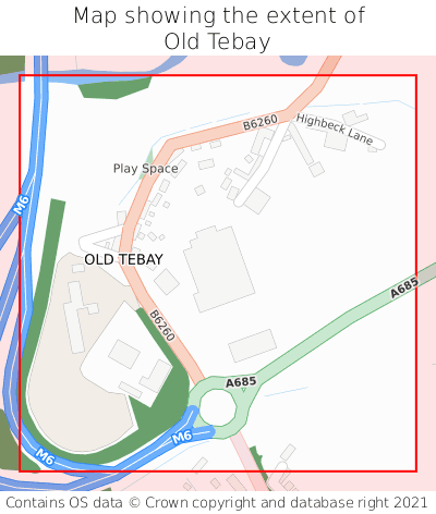 Map showing extent of Old Tebay as bounding box