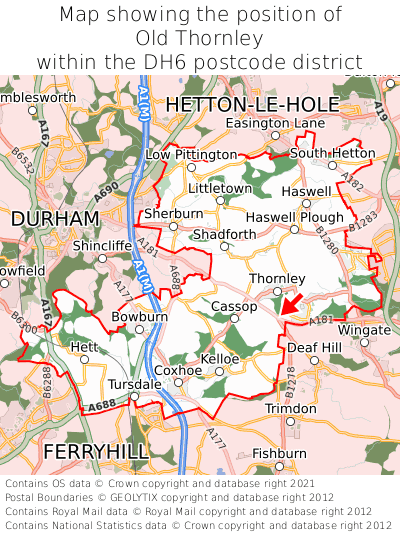 Map showing location of Old Thornley within DH6