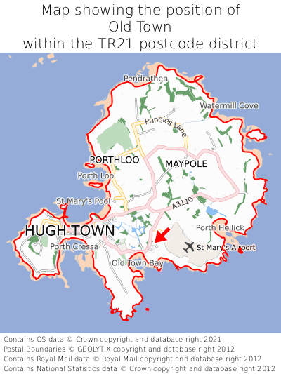 Map showing location of Old Town within TR21