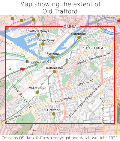 Map showing extent of Old Trafford as bounding box
