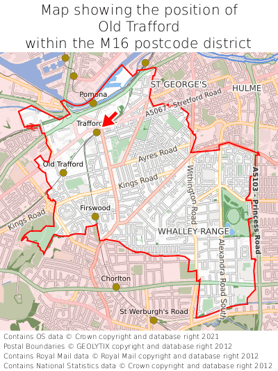 Map showing location of Old Trafford within M16